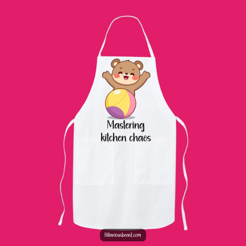 Funny Bear Cub Balancing Apron A Cheerful Kitchen Companion for Cooks