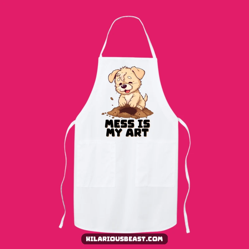 Funny Scruffy Puppy Digging Apron, Hilarious Kitchen Wear for Messy Cooks