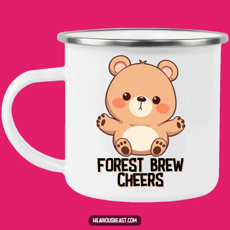 Funny Bear Camping Mug: Enthusiastic Waving for Friendly Outdoor Sips
