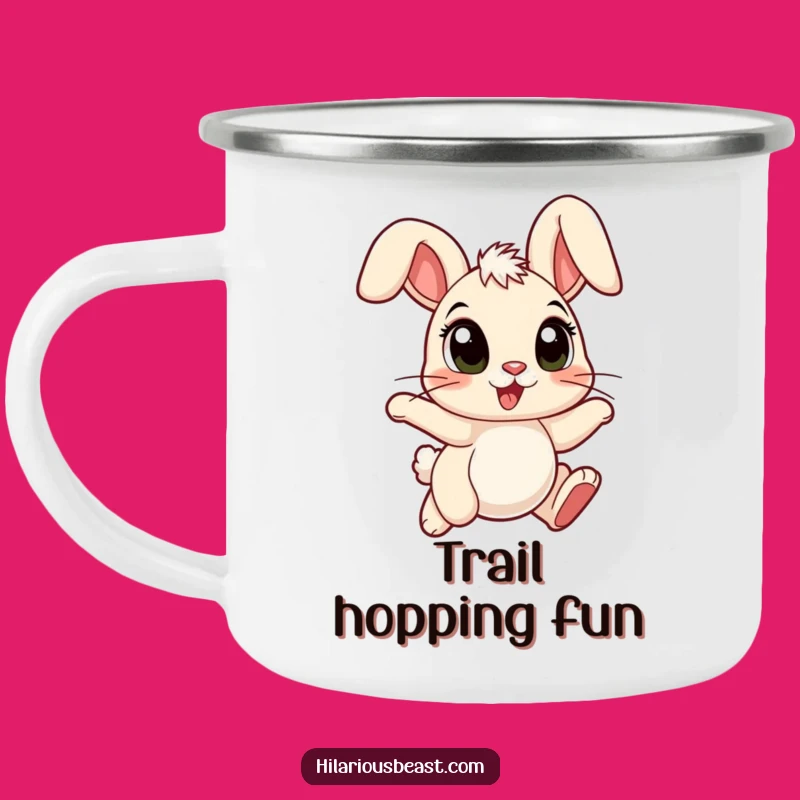 Funny Cartoon Bunny Camping Mug - Floppy Ears, Hopping with Joy, Trailside Smiles!