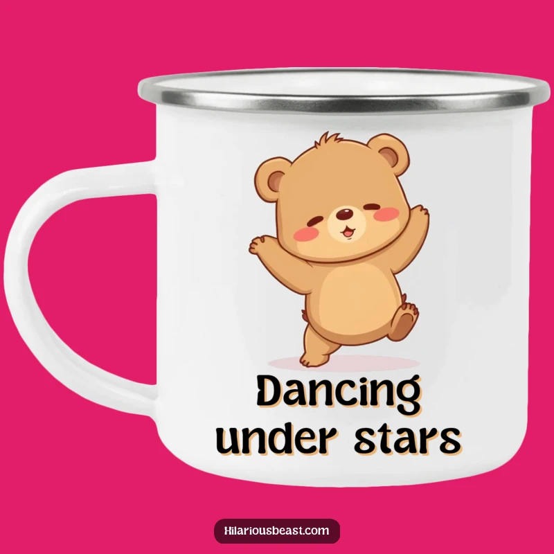 Funny Clumsy Bear Cub Camping Mug, Shaky Dance Enamel Cup, Humorous Outdoor Gift