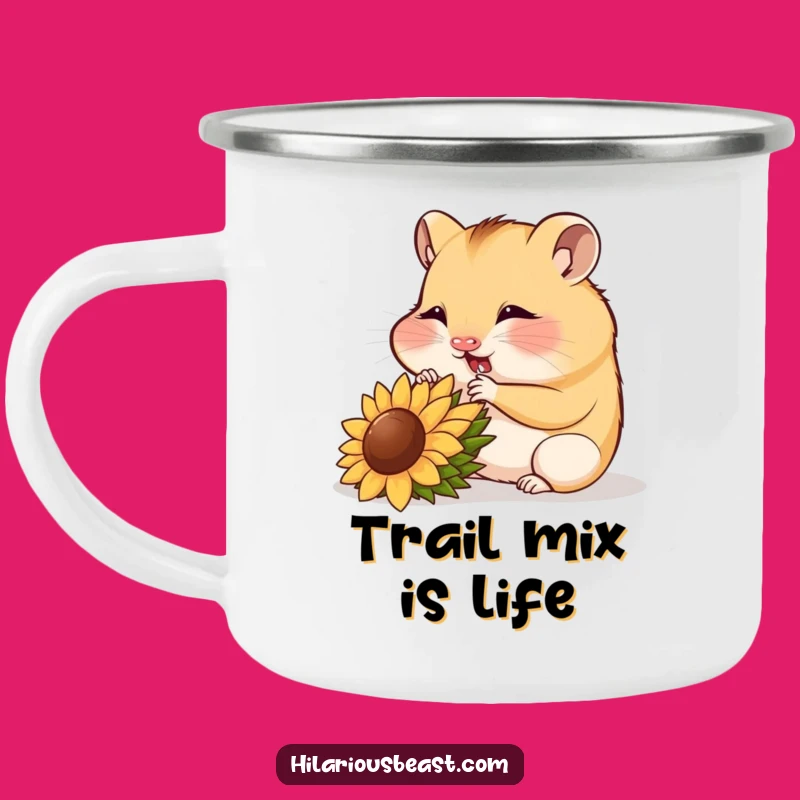 Funny Hamster Cub Camping Mug: Munching Seed Enamel Mug, Outdoor Snack Gift