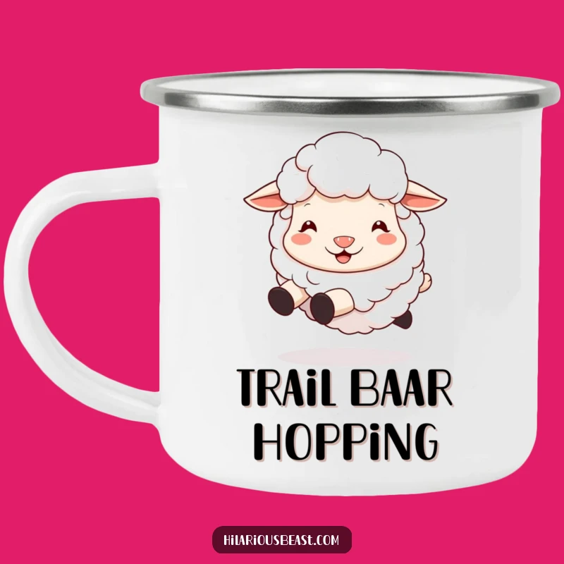 Funny Sheep Camping Mug: Sip Joy with a Silly, Bouncing Friend Outdoors!