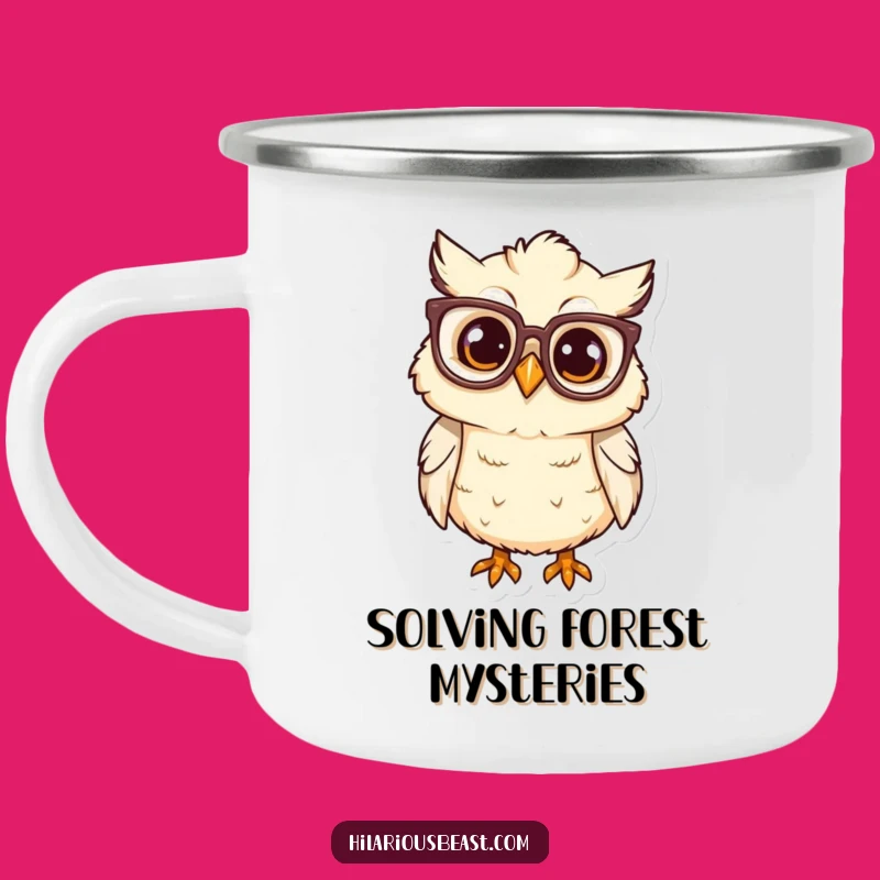 Funny Owl Chick Camping Mug: Oversized Glasses Enamel Mug, Adventure Gift