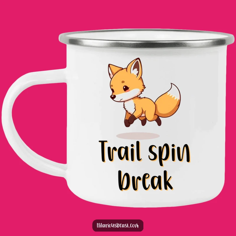 Funny Fox Cub Camping Mug - Enamel Tail Chase Cup, Outdoor Laugh Gift