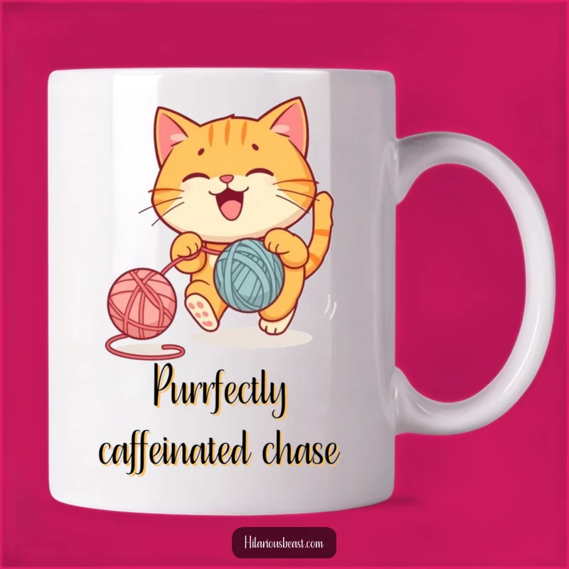 Funny Cat Mug: Playful Chasing Yarn Ball Coffee Cup, Perfect Funny Gift