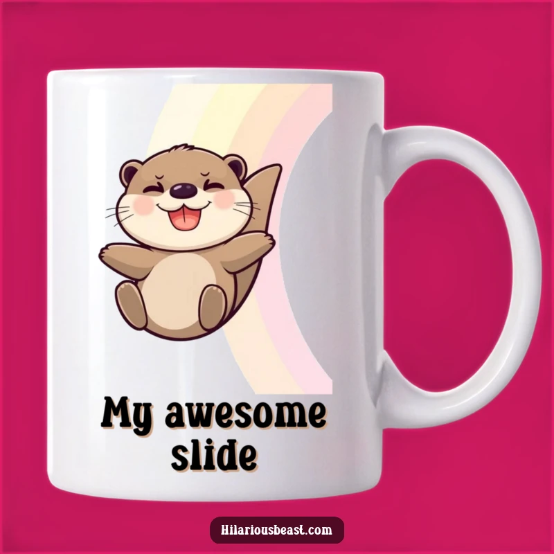 Funny Otter Mug: Joyful Rainbow Slide - Perfect Whimsical Funny Gift
