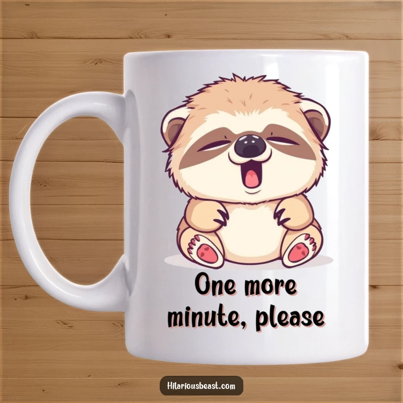 Funny sleepy sloth cub yawning with a tiny yawn, adorable and slow, perfect funny mug gift.