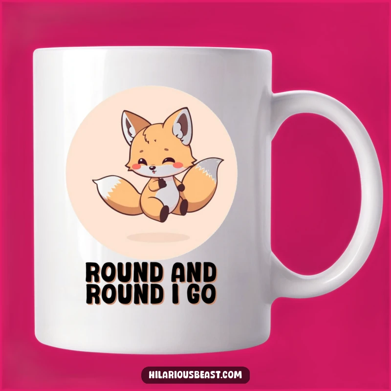 Funny Fox Cub Tail Chase Mug - Energetic & Hilarious Animal Gift