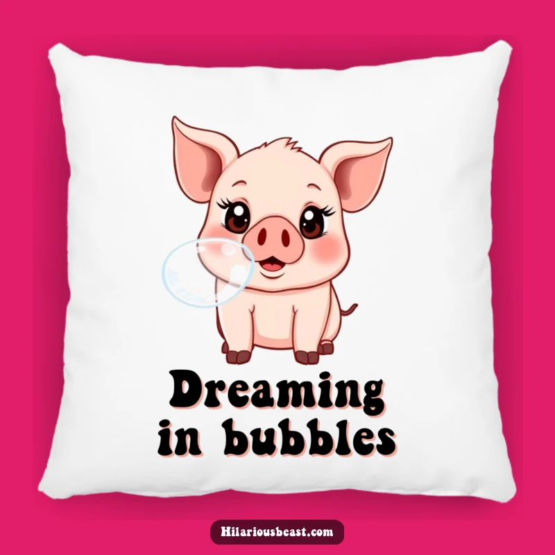 Funny Piglet Bubble Blowing Pillow - Cozy Silly Animal Cushion Accent