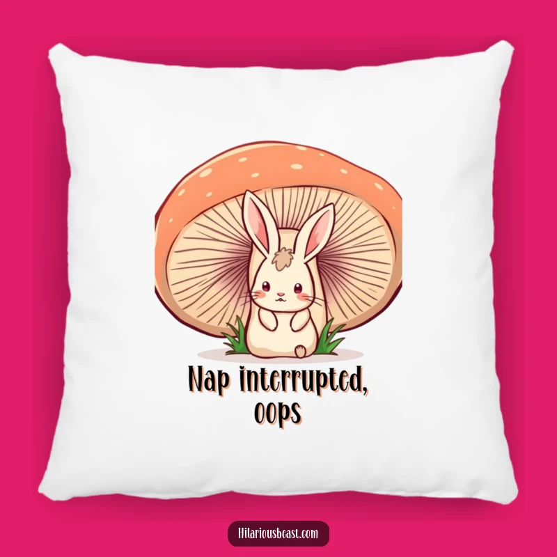 Funny Startled Rabbit Pillow - Cozy Mushroom Surprise Cushion Gift