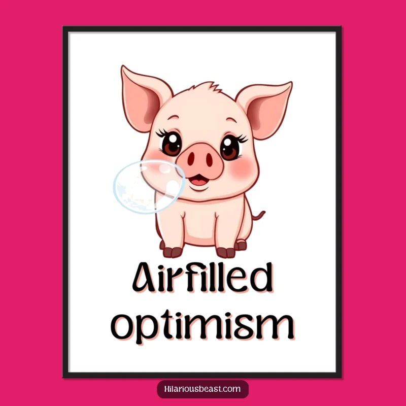 Funny Piglet Bubble Blowing Digital Art - Silly Animal Printable Wall Decor