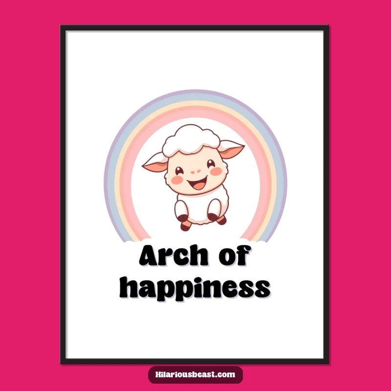 Funny Happy Sheep Rainbow Digital Art - Instant Joyful Wall Decor