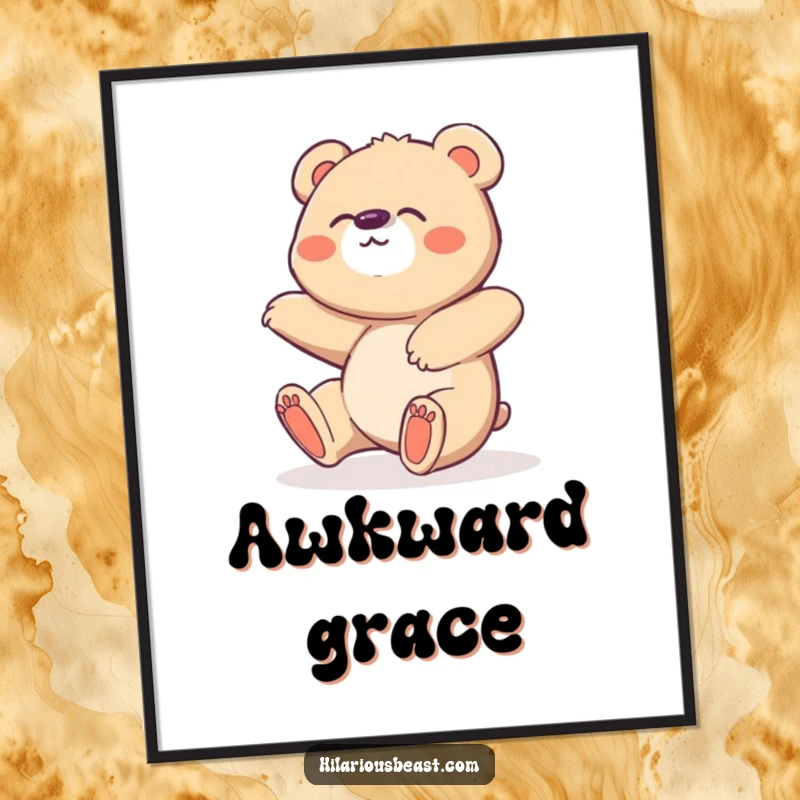 Funny Bear Cub Digital Art Print: Instant download of a cute, clumsy bear cub tripping and giggling.