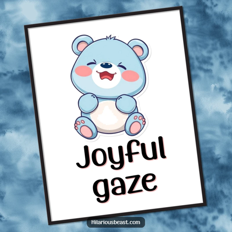 Funny blue bear cub, face scrunched up in a delightful giggle, ready to be printed and displayed as digital art.