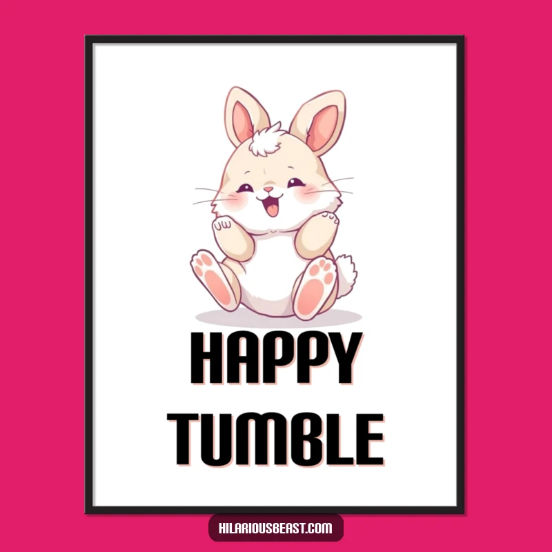 Funny Bunny Cub Rolling Digital Art - Instant Joyful Decor Download