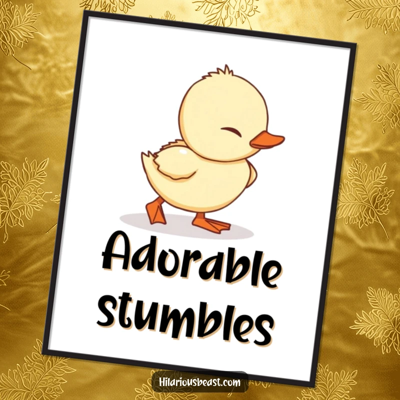 Funny Duckling Digital Art Print: a sweet illustration of a small, waddling duckling adorably tripping over its feet.