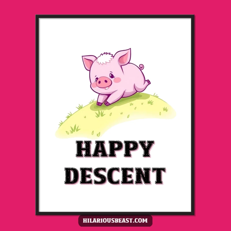 Funny Purple Piglet Rolling Digital Art - Hillside Piggy Printable Gift