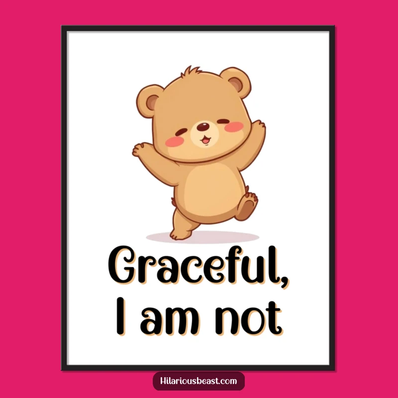 Funny Clumsy Bear Cub Digital Print, Shaky Dance Art, Instant Humorous Decor Gift