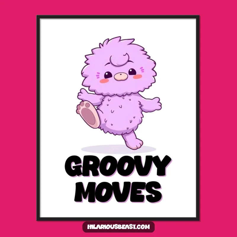 Funny Fluffy Creature Digital Art - Purple Dancer, Big Feet Instant Download