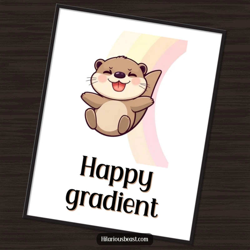 Funny Otter Digital Art Print: Instant download of a grinning otter sliding down a vibrant rainbow.