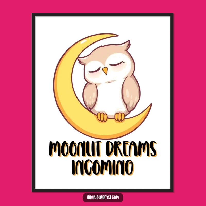Funny Sleepy Owl Moon Digital Art: Instant Whimsy for Your Walls