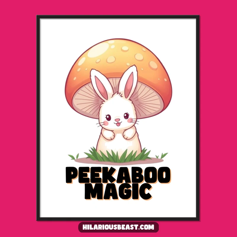 Funny Bunny Mushroom Digital Art - Instant Whimsical Wall Decor Gift