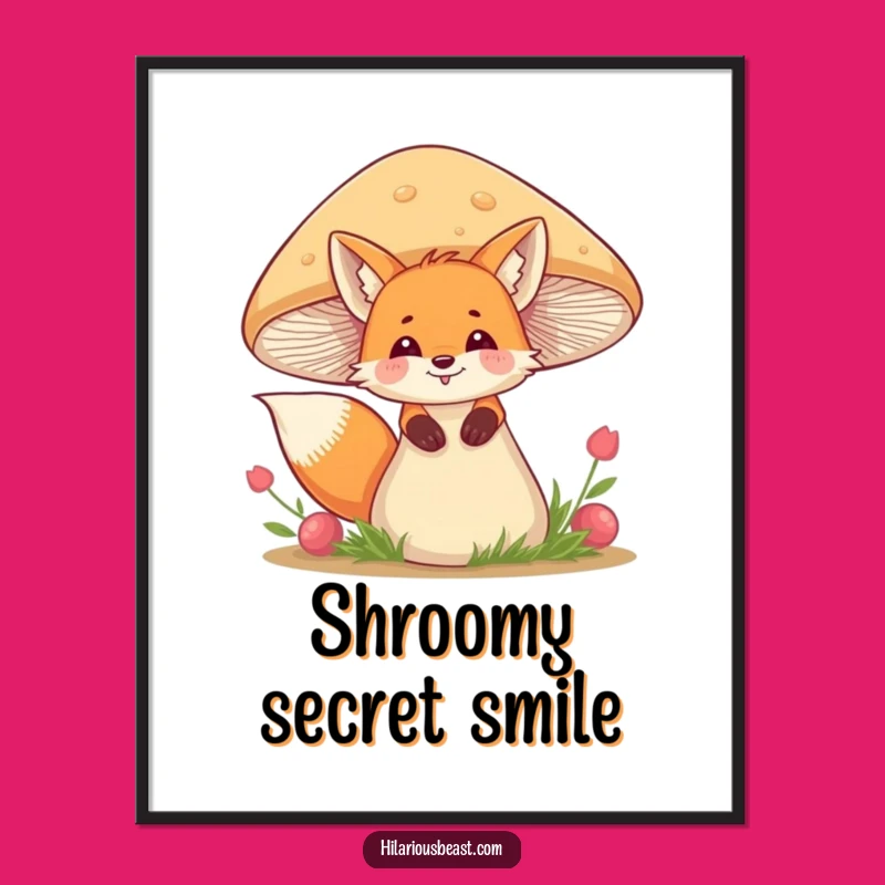 Funny Fox Digital Art - Giggling Mushroom Peek, Instant Download Gift