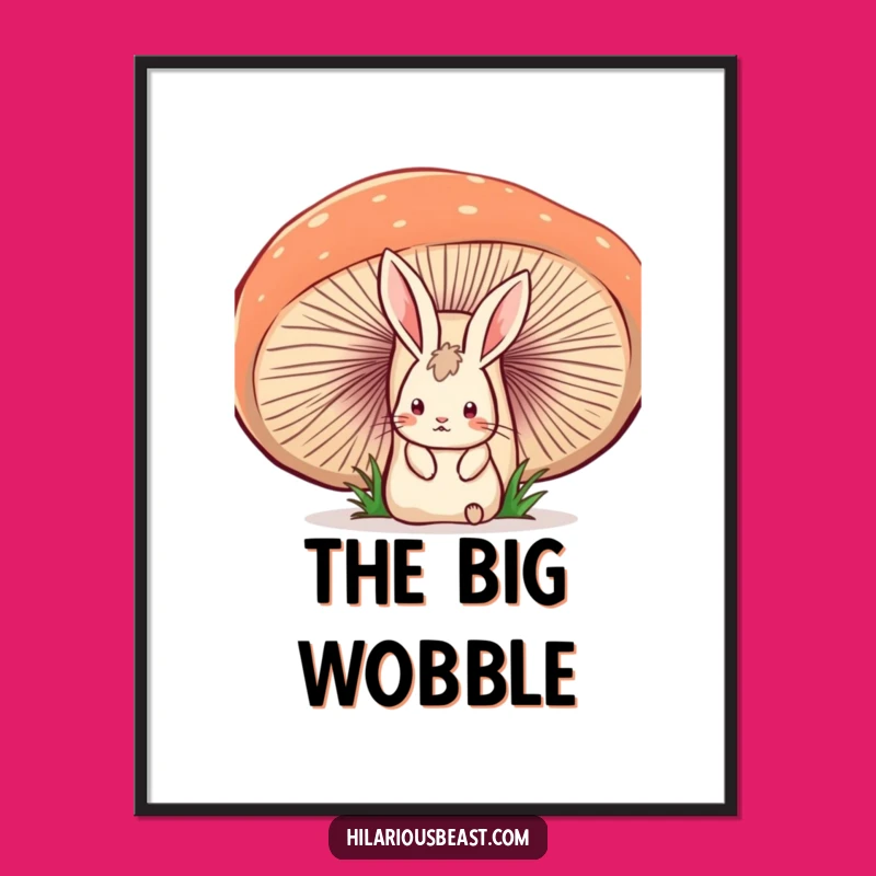 Funny Startled Rabbit Digital Art - Wobbly Mushroom Print Gift