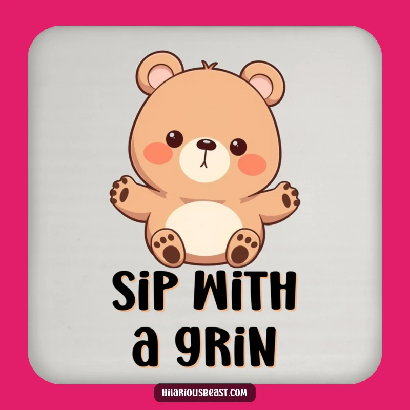 Funny Bear Coasters (Set of 4): Enthusiastic Waving for Friendly Drink Protection