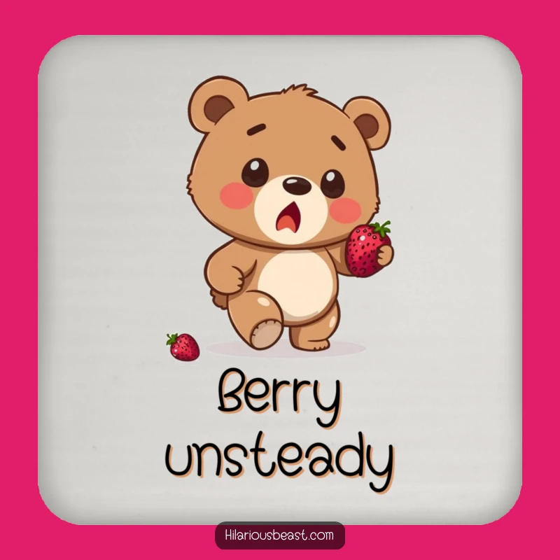 Funny Bear Cub Stumble Coaster - Surprised Berry Balance Drink Protector Gift
