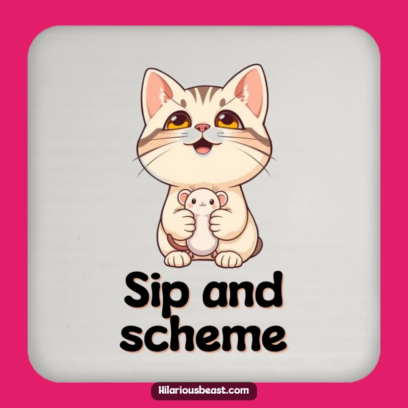 Funny Cat Mouse Toy Coasters: Protect with Feline Mischief