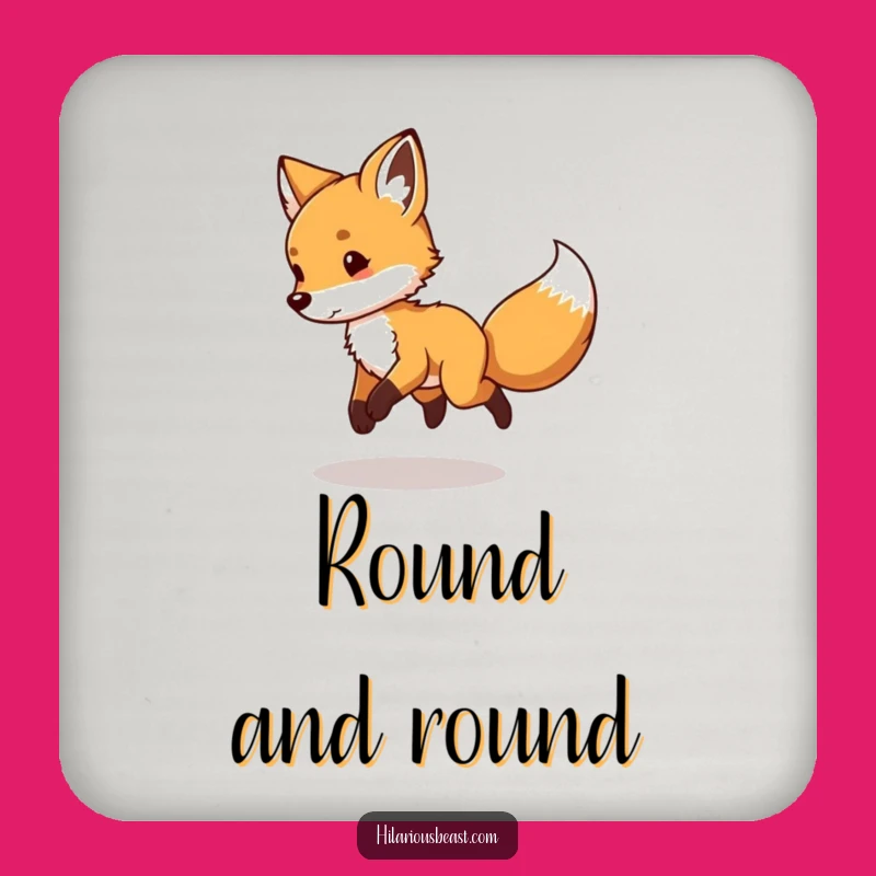 Funny Fox Cub Coaster - Playful Tail Chase Drink Protector, Hilarious Bar Accessory