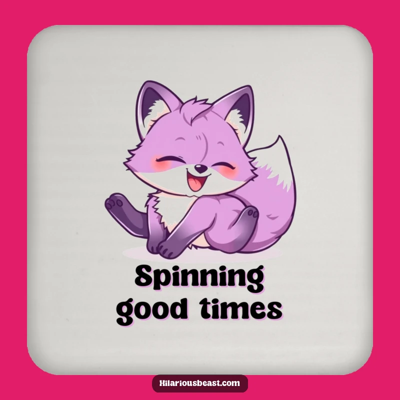 Funny Purple Fox Cub Tumbling Drink Coaster: Hilarious Glee for Surfaces