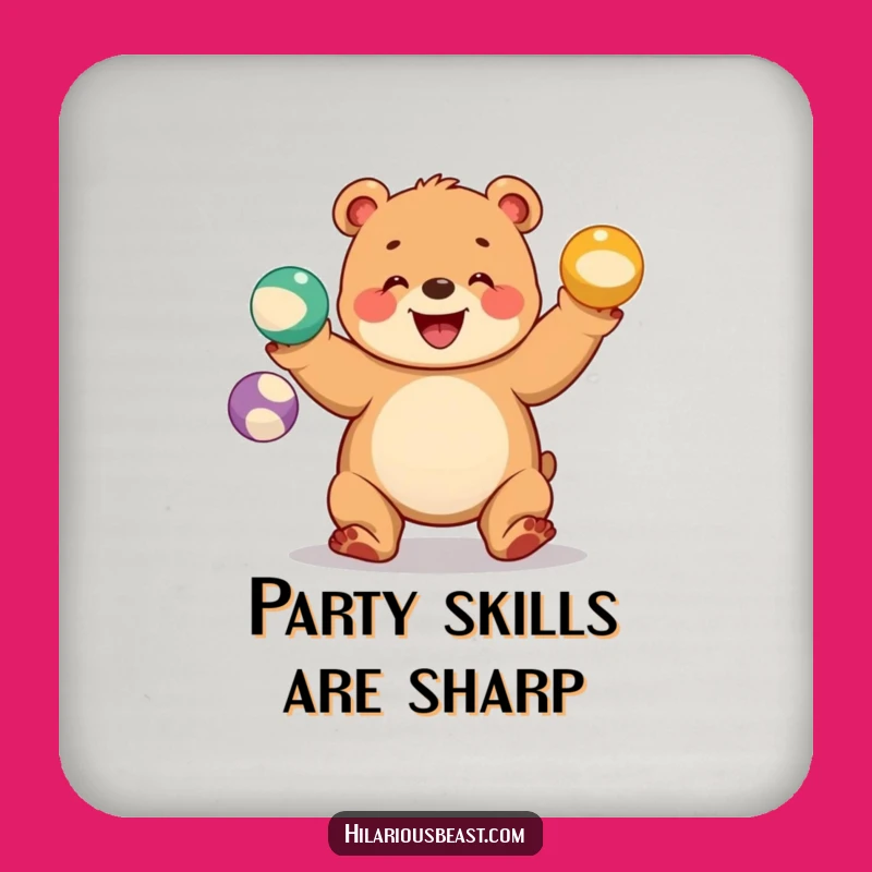 Funny Bear Cub Juggling Grin Coasters - Hilarious Circus Table Gift