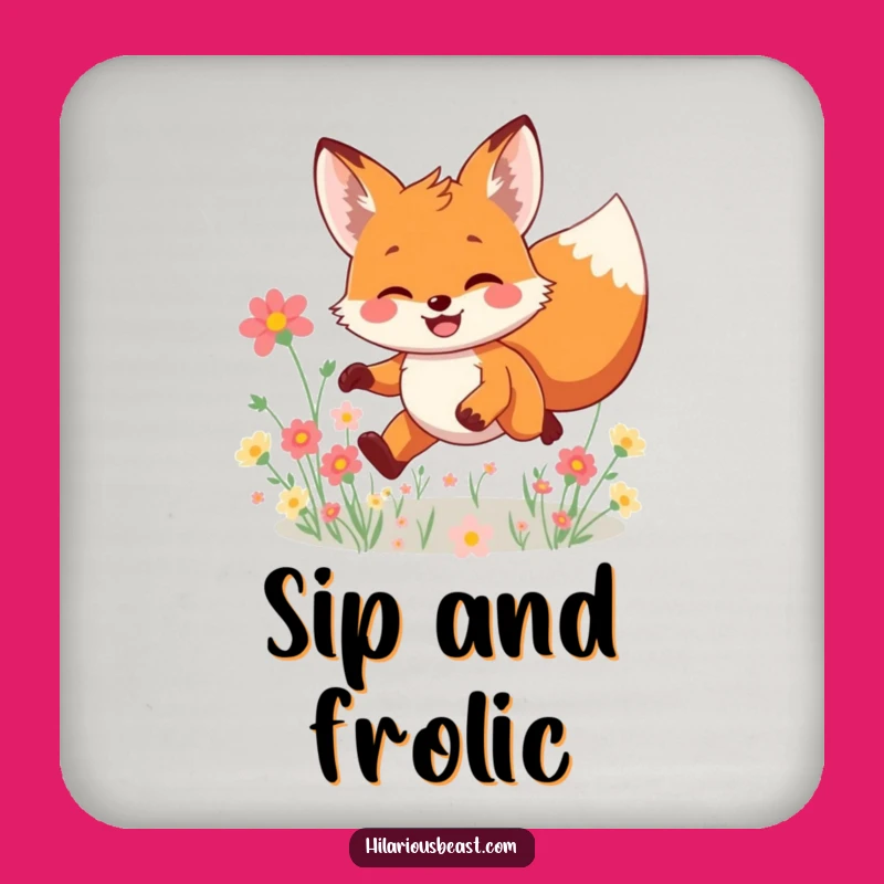 Funny Fox Coasters (Set of 4): Joyful Leaping for Playful Drink Protection