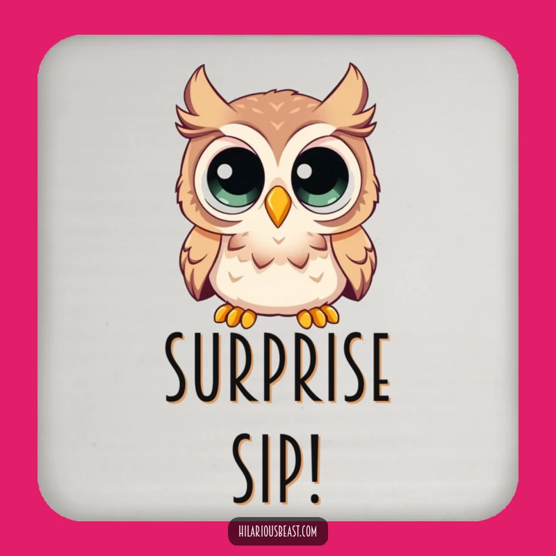 Funny Curious Owl Coaster - Enormous Eyes Surprise Drink Art Gift