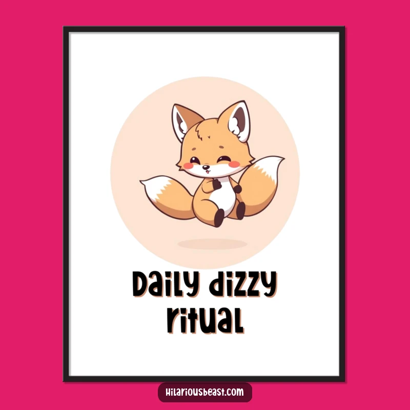 Funny Fox Cub Tail Chase Poster - Energetic & Hilarious Animal Art