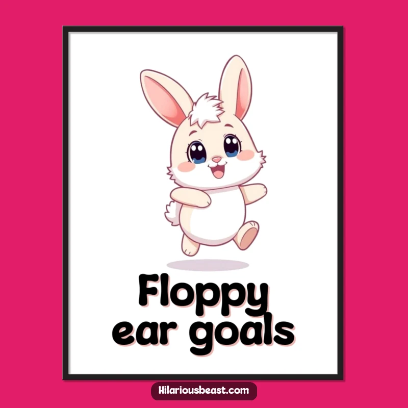 Funny Bunny Art Poster - Joyful Hopping Ears Flopping, Perfect Wall Decor Gift