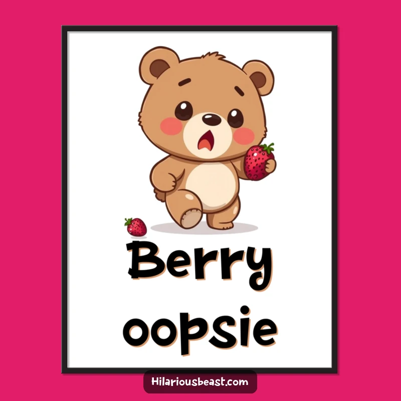 Funny Bear Cub Stumble Poster - Surprised Berry Balance Wall Art Gift