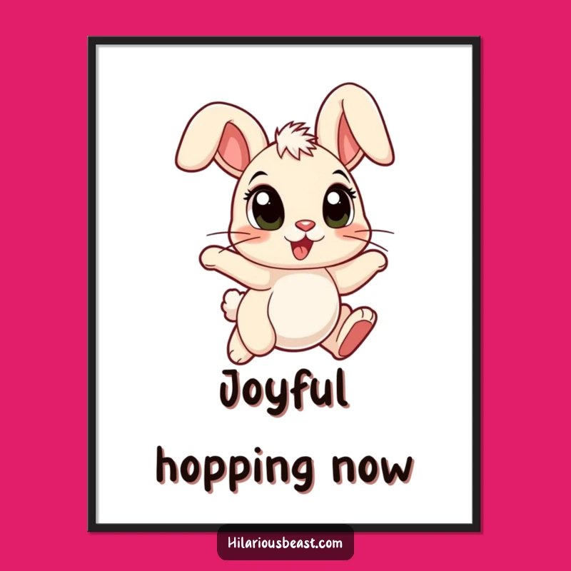 Funny Cartoon Bunny Poster - Floppy Ears, Hopping with Joy, Whimsical Wall Art!