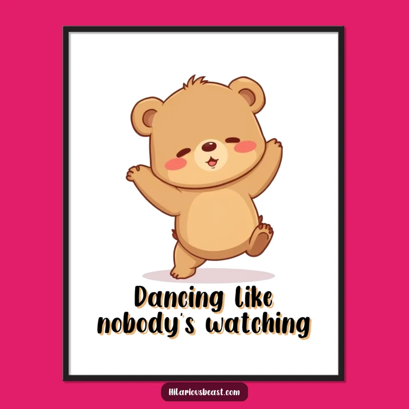 Funny Clumsy Bear Cub Poster, Shaky Dance Wall Art, Humorous Gift for Bear Fans