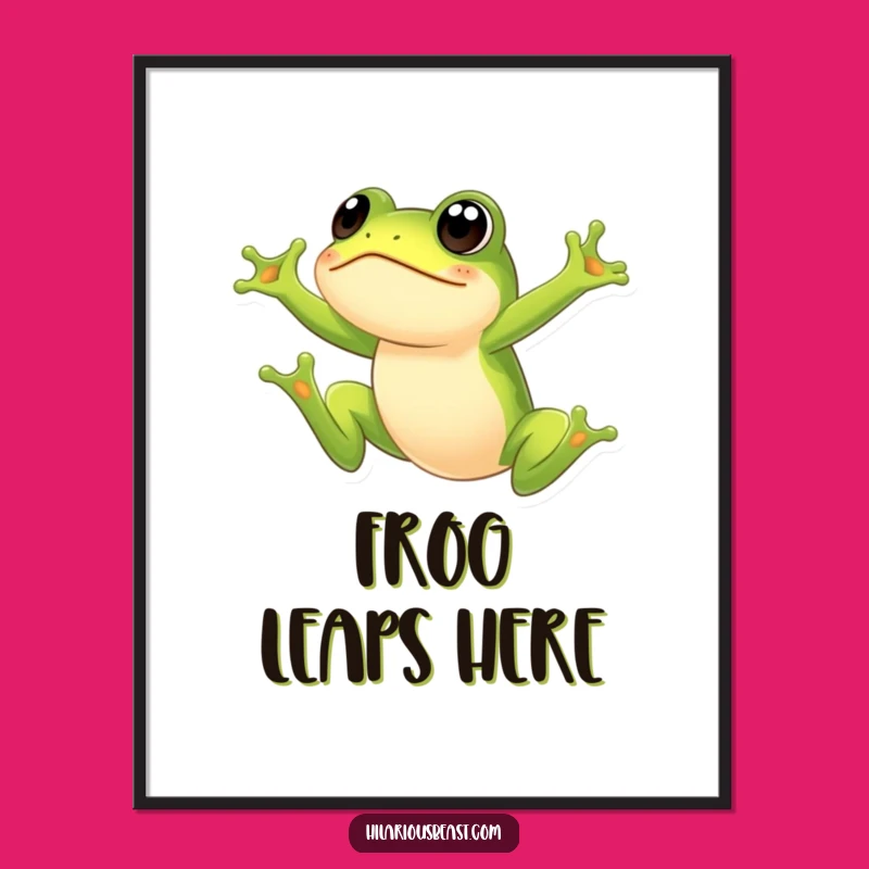 Funny Frog Poster: Surprised Leaping Frog Art, Whimsical Wall Decor Funny Gift
