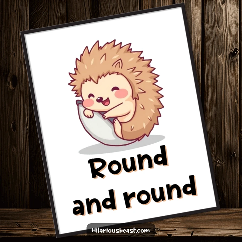 Funny Hedgehog Poster: Vibrant print of a cheerful hedgehog rolling into a ball and popping up.