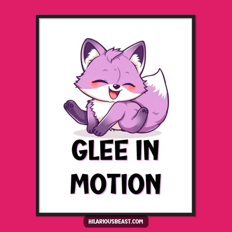 Funny Purple Fox Cub Tumbling Poster: Glee-Filled Wall Art for Laughs