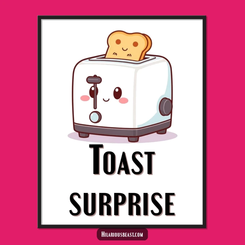 Funny Toaster Poster - Happy Pop-Up Toast, Cheerful Breakfast Wall Art