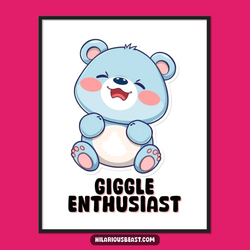 Funny Blue Bear Cub Giggling Poster: Hilarious Wall Art for Instant Joy