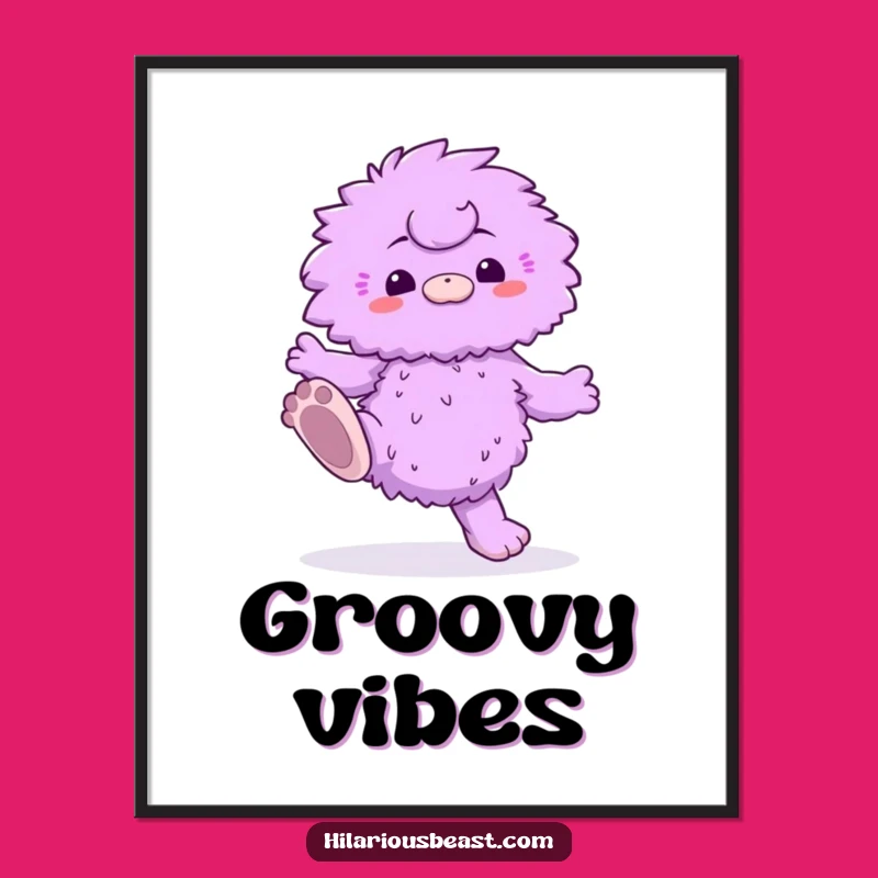 Funny Fluffy Creature Poster - Purple Dancer, Big Feet, Whimsical Wall Art