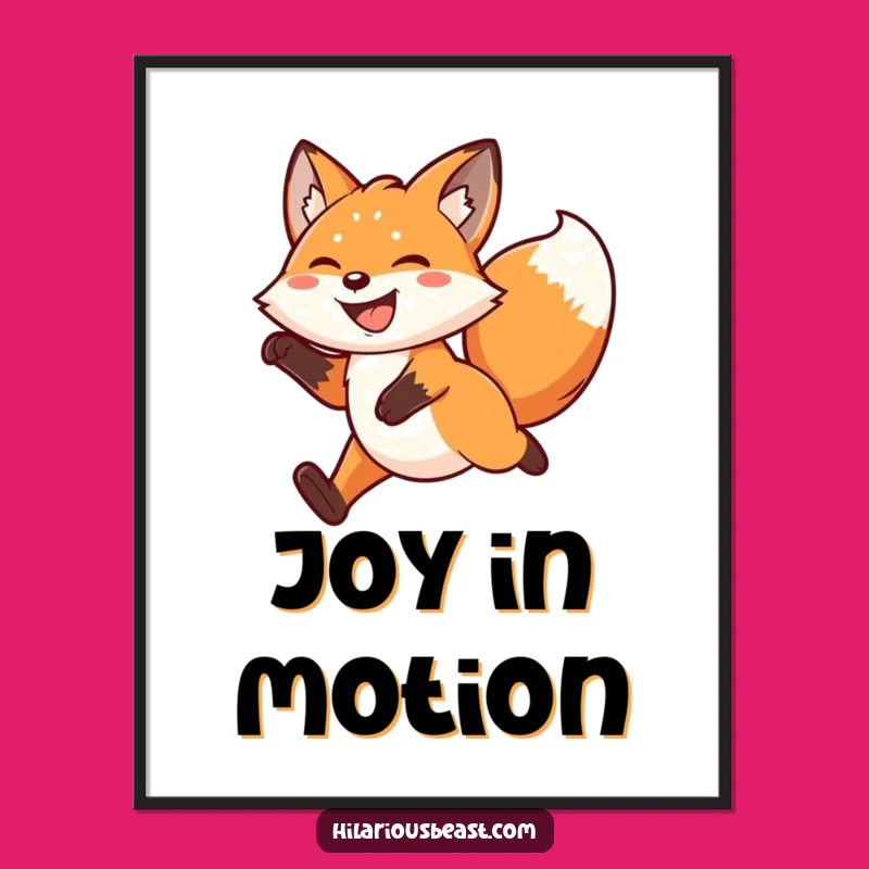 Funny Kawaii Fox Leaping Poster Add Vibrant Energy to Your Walls