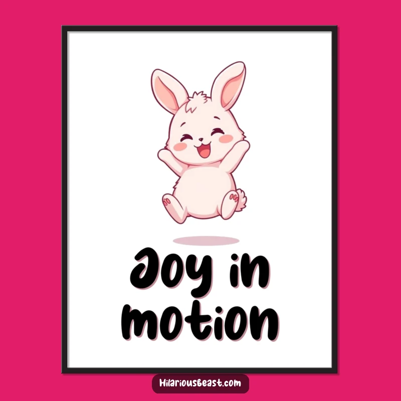Funny Bunny Bouncing Poster: Joyful Pink Rabbit Wall Art Gift